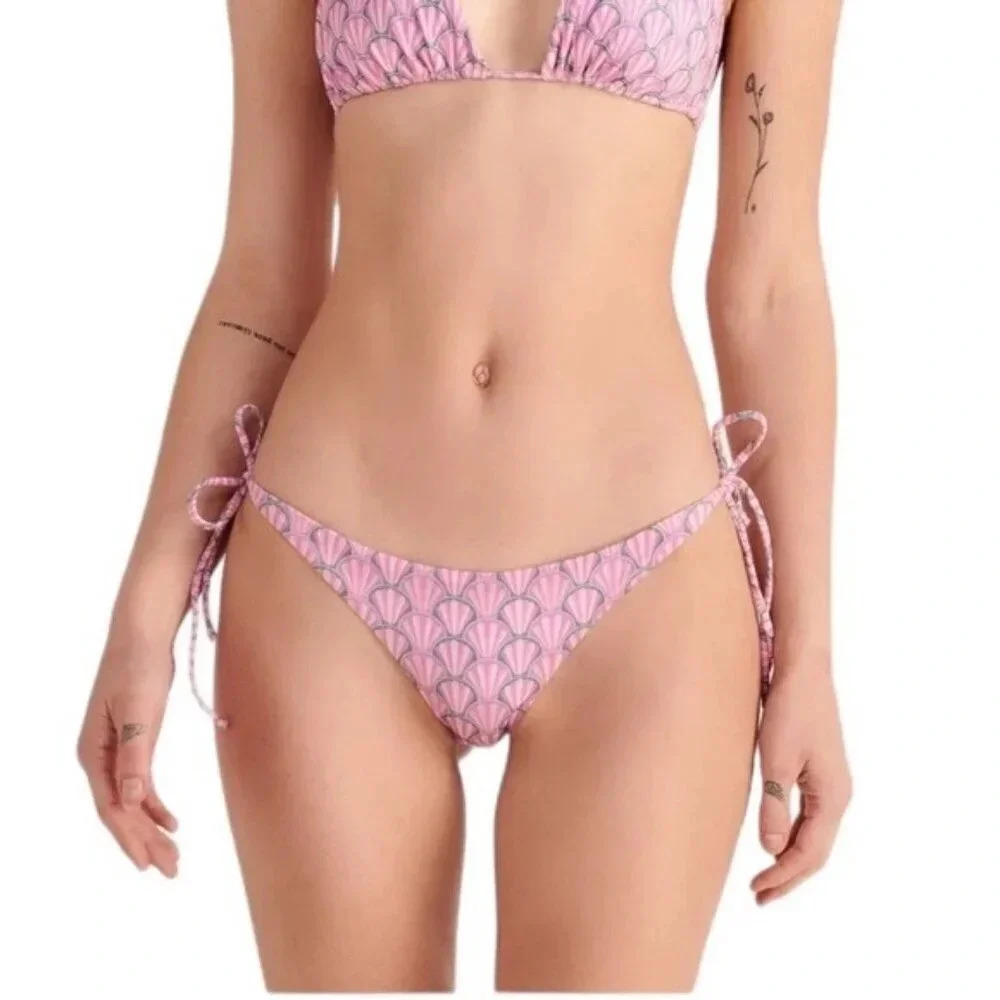 NWT Peixoto Womens Tonie Printed Side Tie Cheeky Bikini Swim Bottom Pink Size L